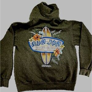 Ron John Surf Shop Hoodie Sweatshirt Men's Moss Green Fleece Lined Kangaroo READ